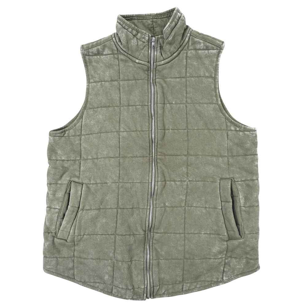 Quilted Military Green Vest Womens 1X Olive Army Green Full Zip Gorp Cabin Layer